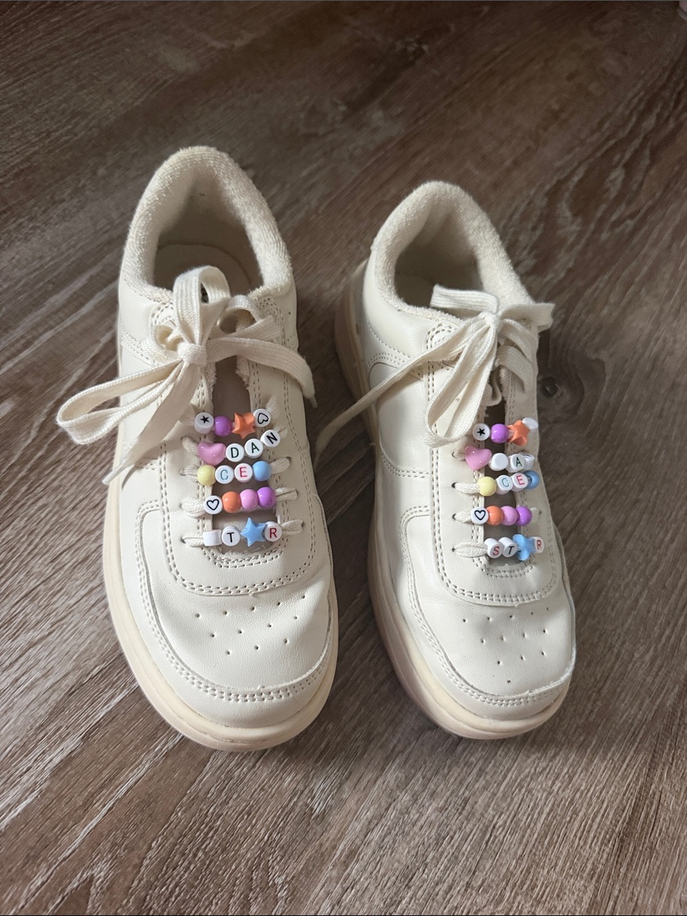 Zara Cream Sneakers with Multicolor Pastel Bead Charms